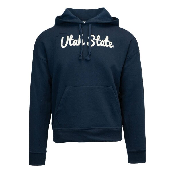 Utah State Outline Embroidered Navy Fleece-Lined Champion Womens Hoodie